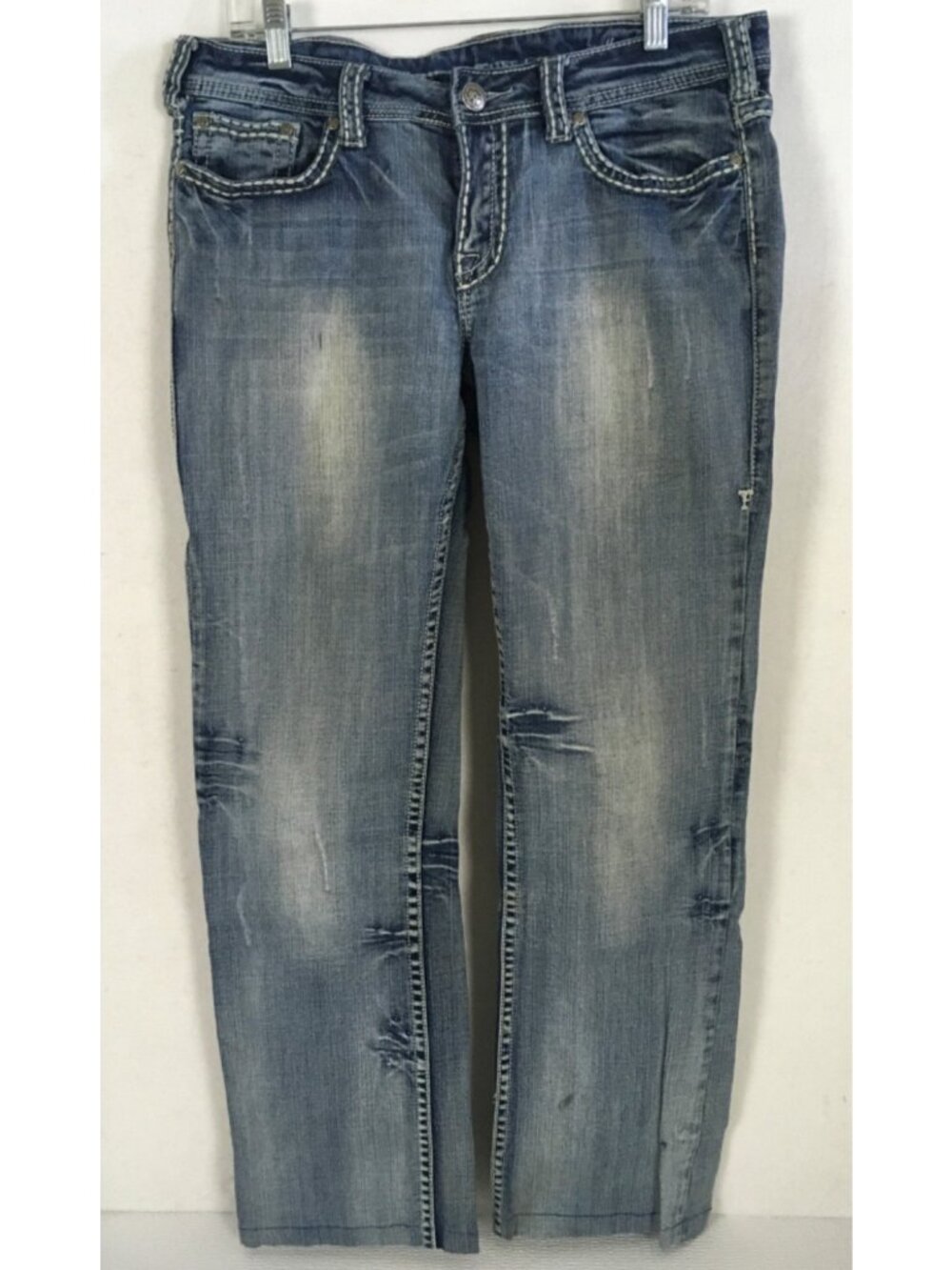Cowgirl Tuff  Lacy Cream Jeans Size W32 L30.5 Lace Back Pockets Low Rise Bootcut